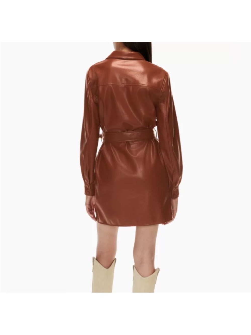 Aritzia Wilfred Vegan Leather Caroline Dress in Cognac - Picture 2 of 8
